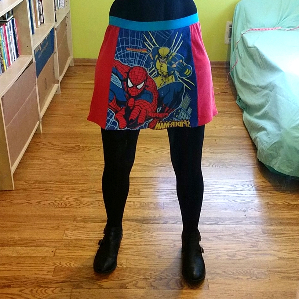 Recycled t-shirt skirt spiderman wolverine